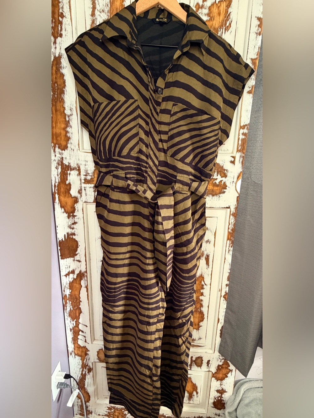 Massimo Dutti Zebra Print Belted Utility Jumpsuit Size 6 Old Money Safari Travel